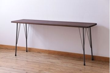 桂材一枚板　リメイク　味わいある古材を使用したアイアンサイドテーブル(作業台、飾り台、カフェテーブル)(1)