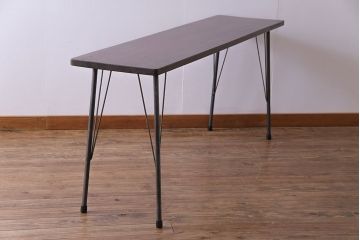 桂材一枚板　リメイク　味わいある古材を使用したアイアンサイドテーブル(作業台、飾り台、カフェテーブル)(1)