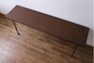 桂材一枚板　リメイク　味わいある古材を使用したアイアンサイドテーブル(作業台、飾り台、カフェテーブル)(1)