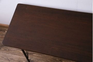 桂材一枚板　リメイク　味わいある古材を使用したアイアンサイドテーブル(作業台、飾り台、カフェテーブル)(1)
