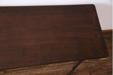 桂材一枚板　リメイク　味わいある古材を使用したアイアンサイドテーブル(作業台、飾り台、カフェテーブル)(1)