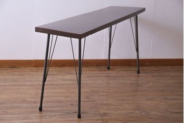桂材一枚板　リメイク　味わいある古材を使用したアイアンサイドテーブル(作業台、飾り台、カフェテーブル)(2)
