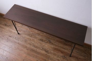 桂材一枚板　リメイク　味わいある古材を使用したアイアンサイドテーブル(作業台、飾り台、カフェテーブル)(2)