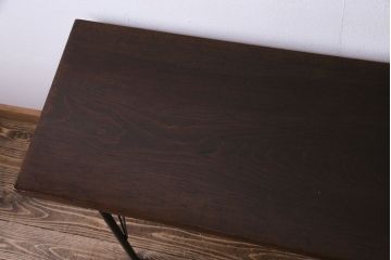 桂材一枚板　リメイク　味わいある古材を使用したアイアンサイドテーブル(作業台、飾り台、カフェテーブル)(2)