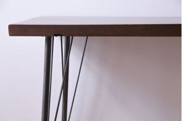 桂材一枚板　リメイク　味わいある古材を使用したアイアンサイドテーブル(作業台、飾り台、カフェテーブル)(2)