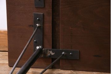 桂材一枚板　リメイク　味わいある古材を使用したアイアンサイドテーブル(作業台、飾り台、カフェテーブル)(2)