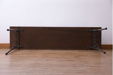 桂材一枚板　リメイク　味わいある古材を使用したアイアンサイドテーブル(作業台、飾り台、カフェテーブル)(2)