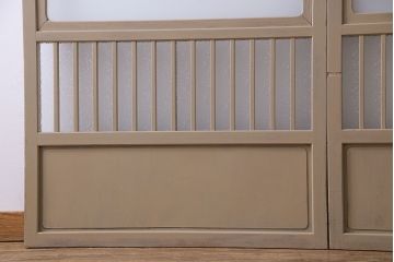 ペイント家具　すりガラス・ダイヤガラス入り　レトロな雰囲気のガラス格子戸(建具、引き戸、ガラス帯戸)2枚組