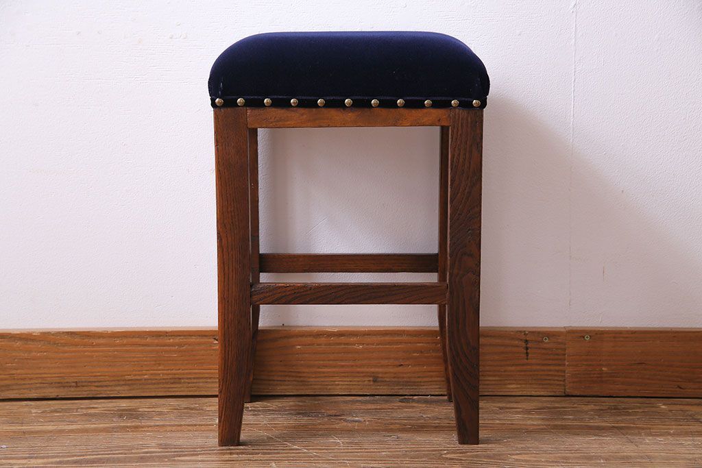 レトロ家具　昭和レトロ　ケヤキ材　シックな空間にも馴染むクッションスツール(イス・チェア)