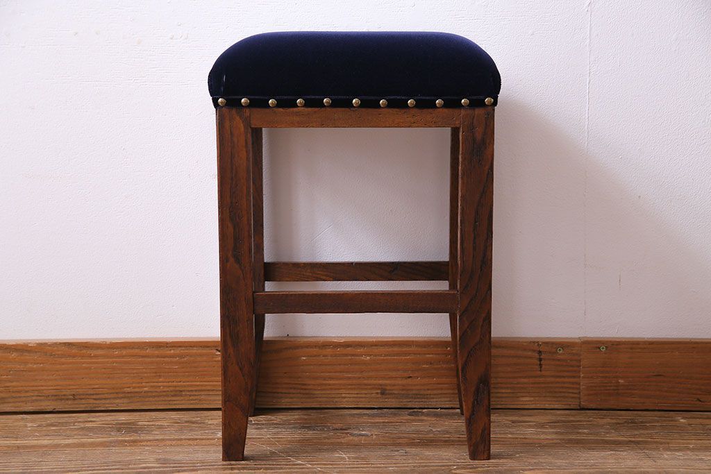 レトロ家具　昭和レトロ　ケヤキ材　シックな空間にも馴染むクッションスツール(イス・チェア)