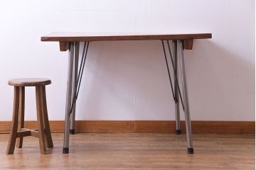 ジャンク品　古い麺打ち台をリメイクした鉄脚付き作業台(鉄脚テーブル)