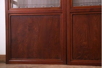 昭和期　襖が目を引く上質な組子帯戸(ガラス帯戸、引き戸、間仕切り、襖、建具)4枚セット