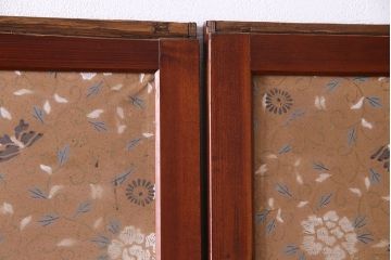 昭和期　襖が目を引く上質な組子帯戸(ガラス帯戸、引き戸、間仕切り、襖、建具)4枚セット