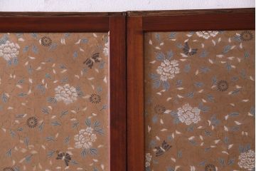 昭和期　襖が目を引く上質な組子帯戸(ガラス帯戸、引き戸、間仕切り、襖、建具)4枚セット