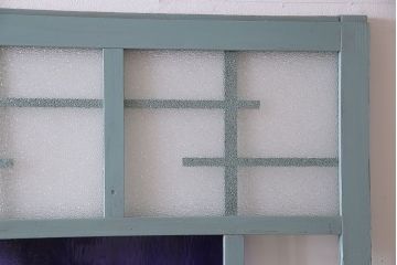 アンティーク建具　昭和初期　色ガラス・当時物ダイヤガラス入り!　シャビーな雰囲気が可愛いらしいペイントガラス戸2枚セット(1)