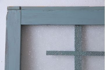 アンティーク建具　昭和初期　色ガラス・当時物ダイヤガラス入り!　シャビーな雰囲気が可愛いらしいペイントガラス戸2枚セット(1)