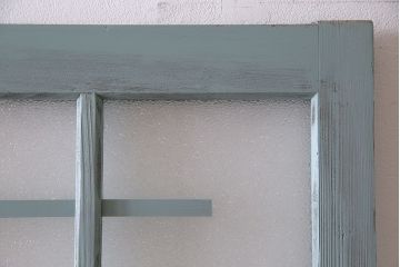 アンティーク建具　昭和初期　色ガラス・当時物ダイヤガラス入り!　シャビーな雰囲気が可愛いらしいペイントガラス戸2枚セット(2)