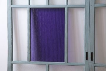 アンティーク建具　昭和初期　色ガラス・当時物ダイヤガラス入り!　シャビーな雰囲気が可愛いらしいペイントガラス戸2枚セット(2)
