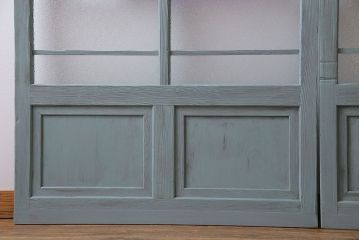 アンティーク建具　昭和初期　色ガラス・当時物ダイヤガラス入り!　シャビーな雰囲気が可愛いらしいペイントガラス戸2枚セット(2)