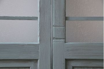 アンティーク建具　昭和初期　色ガラス・当時物ダイヤガラス入り!　シャビーな雰囲気が可愛いらしいペイントガラス戸2枚セット(2)