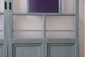 アンティーク建具　昭和初期　色ガラス・当時物ダイヤガラス入り!　シャビーな雰囲気が可愛いらしいペイントガラス戸2枚セット(2)