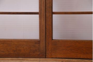 昭和レトロ　明るい木味のモールガラス入りガラス戸2枚セット(引き戸)