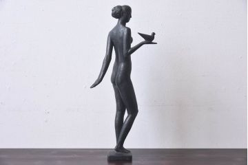 アンティーク雑貨　昭和期　藤井浩祐作　共箱付き　青銅女身像「平和」(ブロンズ像)