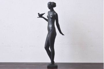 アンティーク雑貨　昭和期　藤井浩祐作　共箱付き　青銅女身像「平和」(ブロンズ像)