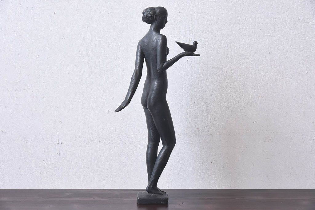 アンティーク雑貨　昭和期　藤井浩祐作　共箱付き　青銅女身像「平和」(ブロンズ像)