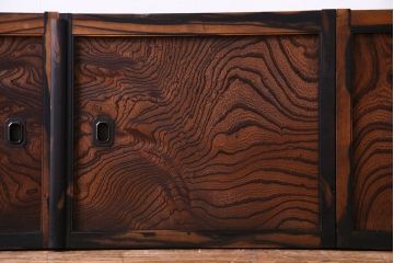 高級品!　ケヤキ玉杢・黒柿　総無垢材　贅沢な作りの板戸(引き戸、引違戸)4枚セット