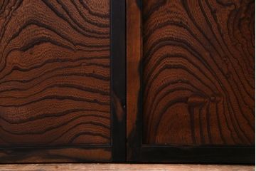 高級品!　ケヤキ玉杢・黒柿　総無垢材　贅沢な作りの板戸(引き戸、引違戸)4枚セット