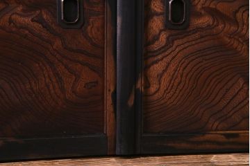 高級品!　ケヤキ玉杢・黒柿　総無垢材　贅沢な作りの板戸(引き戸、引違戸)4枚セット