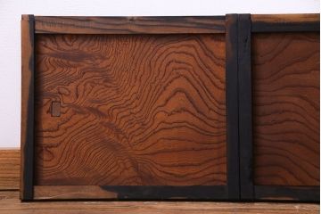 高級品!　ケヤキ玉杢・黒柿　総無垢材　贅沢な作りの板戸(引き戸、引違戸)4枚セット