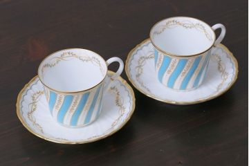 アンティーク雑貨　中古　ノリタケ(Noritake、則武)　ダイヤモンドコレクション印　カップ&ソーサー2客セット(洋食器)(1)