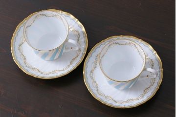 アンティーク雑貨　中古　ノリタケ(Noritake、則武)　ダイヤモンドコレクション印　カップ&ソーサー2客セット(洋食器)(1)