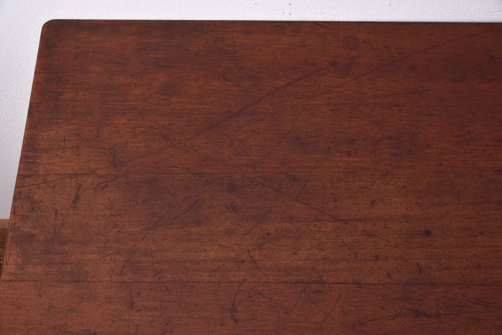 リメイク　ラワン材使用の昭和レトロな鉄脚テーブル(机、在宅ワーク、在宅用デスク、作業台)