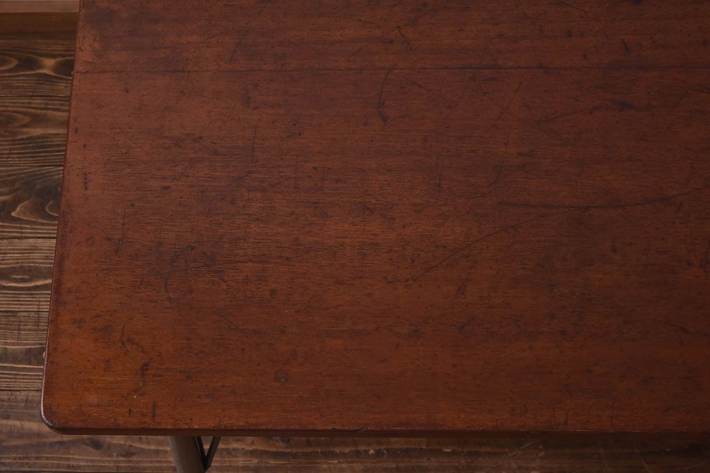 リメイク　ラワン材使用の昭和レトロな鉄脚テーブル(机、在宅ワーク、在宅用デスク、作業台)