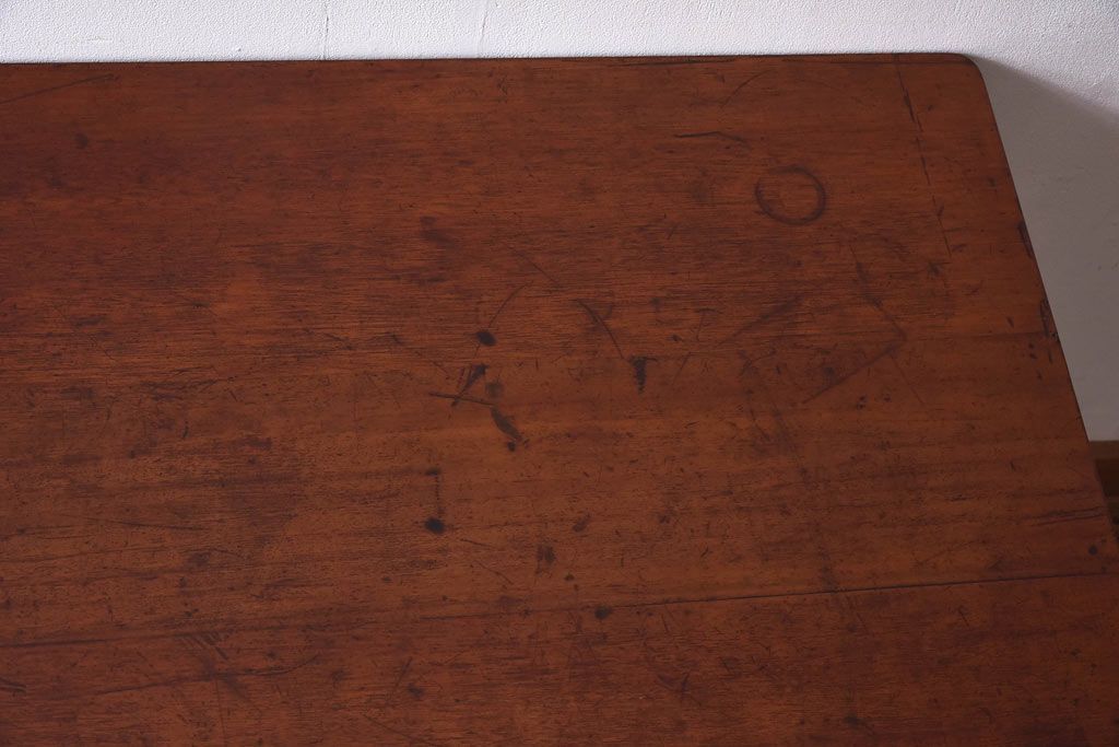 リメイク　ラワン材使用の昭和レトロな鉄脚テーブル(机、在宅ワーク、在宅用デスク、作業台)