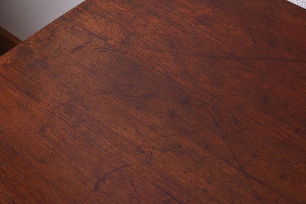 リメイク　ラワン材使用の昭和レトロな鉄脚テーブル(机、在宅ワーク、在宅用デスク、作業台)