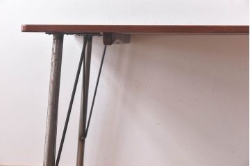 リメイク　ラワン材使用の昭和レトロな鉄脚テーブル(机、在宅ワーク、在宅用デスク、作業台)