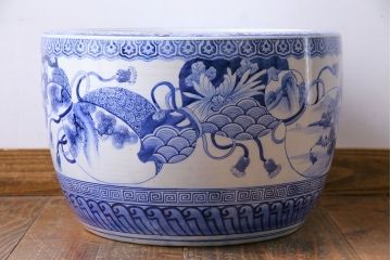 アンティーク雑貨　昭和初期　瓢箪の窓絵が上品な雰囲気の瀬戸火鉢(鉢カバー)