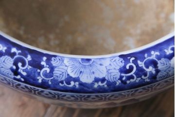 アンティーク雑貨　昭和初期　山水図　どっしりとした佇まいの瀬戸火鉢(鉢カバー)