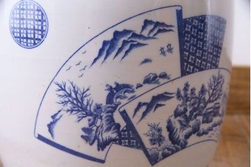 アンティーク雑貨　昭和期　山水図　和の雰囲気漂う瀬戸火鉢(鉢カバー)(1)