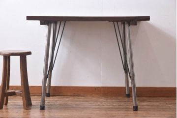 昭和中期　古材をリメイクした味わいのあるアイアンテーブル(作業台、カフェテーブル)