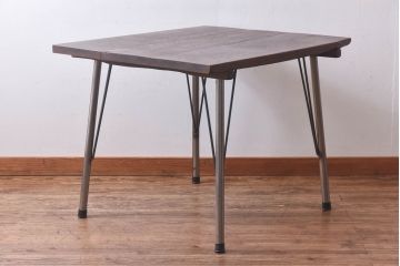 昭和中期　古材をリメイクした味わいのあるアイアンテーブル(作業台、カフェテーブル)