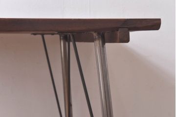 昭和中期　古材をリメイクした味わいのあるアイアンテーブル(作業台、カフェテーブル)