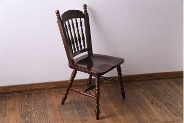 中古　松本民芸家具　#1　アンティーク調にも馴染む安川式スピンドルチェア(ダイニングチェア)(1)