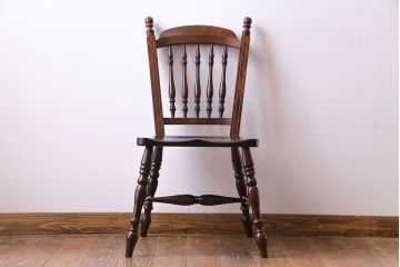 中古　松本民芸家具　#1　アンティーク調にも馴染む安川式スピンドルチェア(ダイニングチェア)(2)