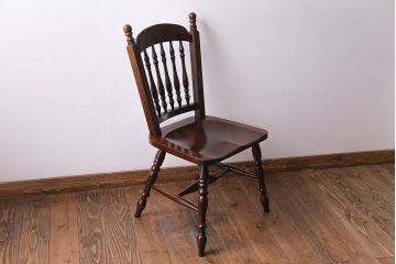 中古　松本民芸家具　#1　アンティーク調にも馴染む安川式スピンドルチェア(ダイニングチェア)(2)