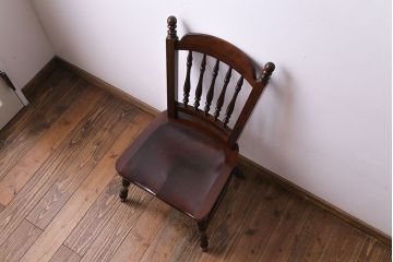 中古　松本民芸家具　#1　アンティーク調にも馴染む安川式スピンドルチェア(ダイニングチェア)(2)